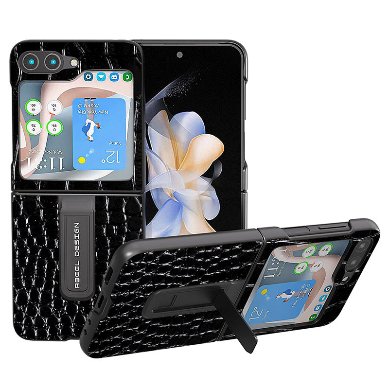 ABEEL For Samsung Galaxy Z Flip5 5G Crocodile Texture Protective Case Genuine Cow Leather PC Kickstand Phone Cover ABEEL For Samsung Galaxy Z Flip5 5G Crocodile Texture Protective Case Genuine Cow Leather PC Kickstand Phone Cover